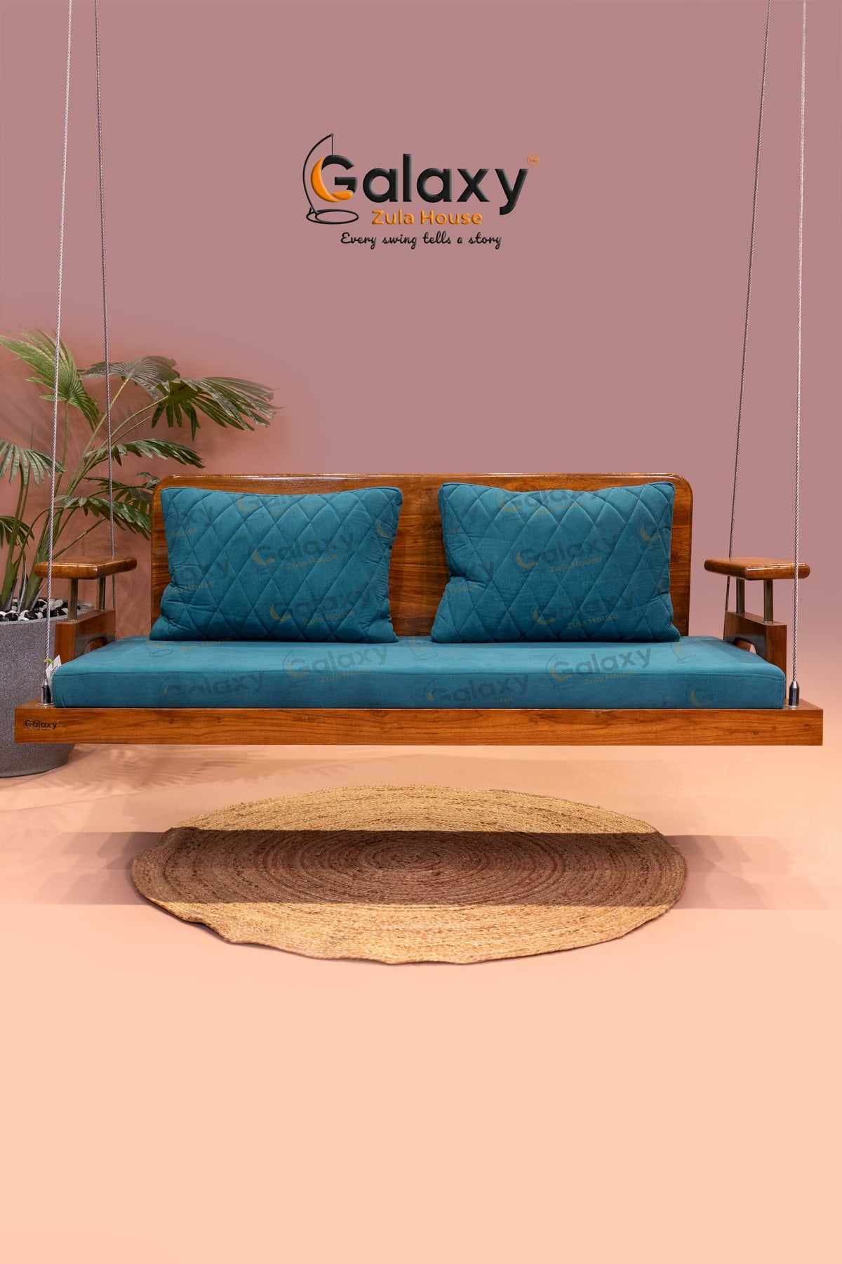 Wooden Full Back Double Cushion Hanging Swing Main image