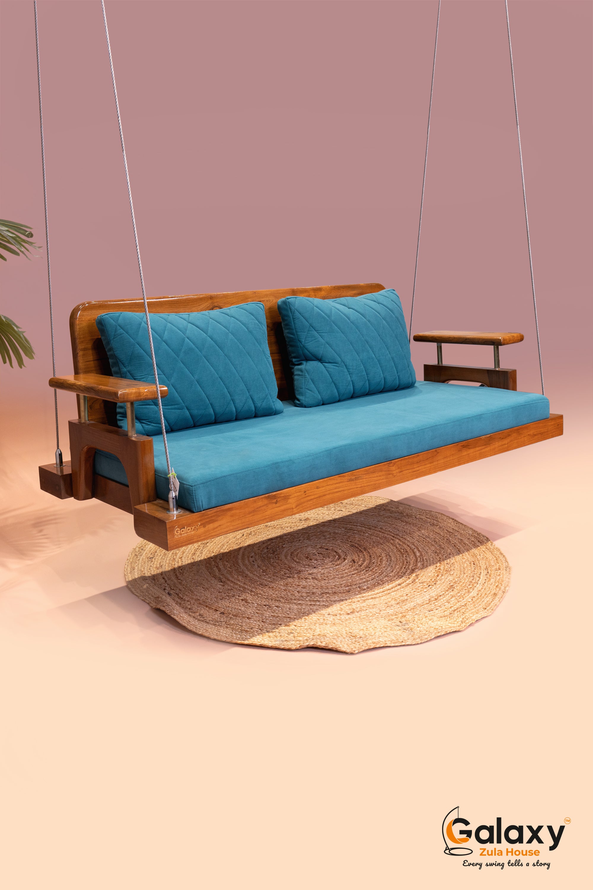 Wooden Full Back Double Cushion Hanging Swing