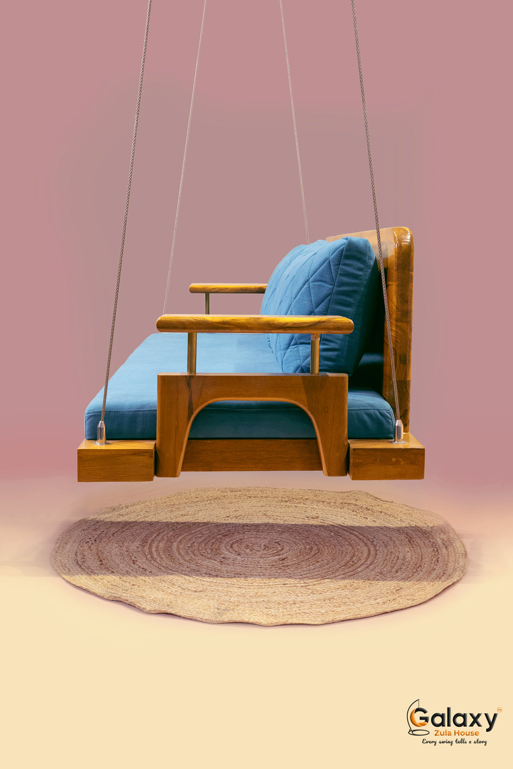 Wooden Full Back Double Cushion Hanging Swing