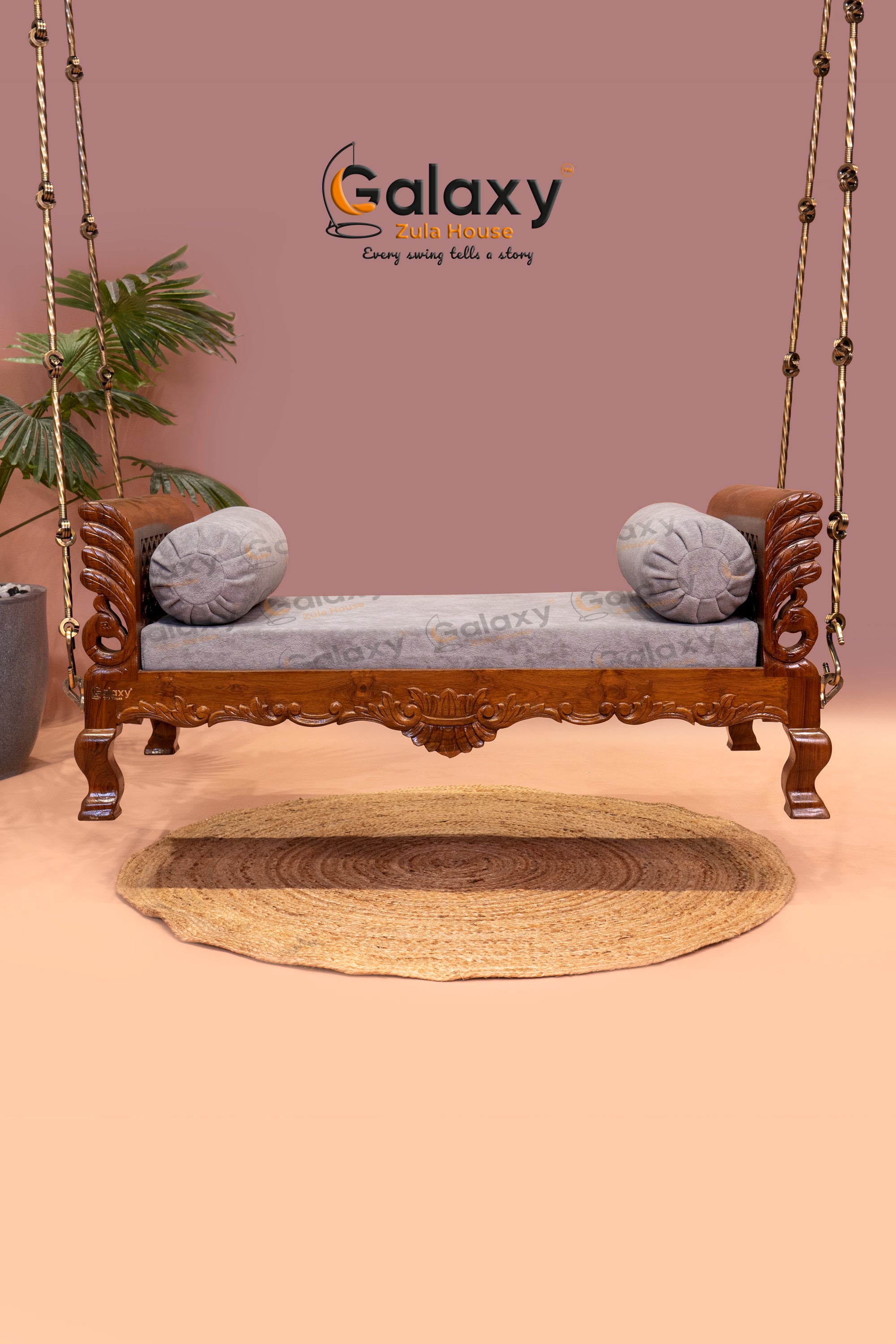 wooden carving peacock khat swing