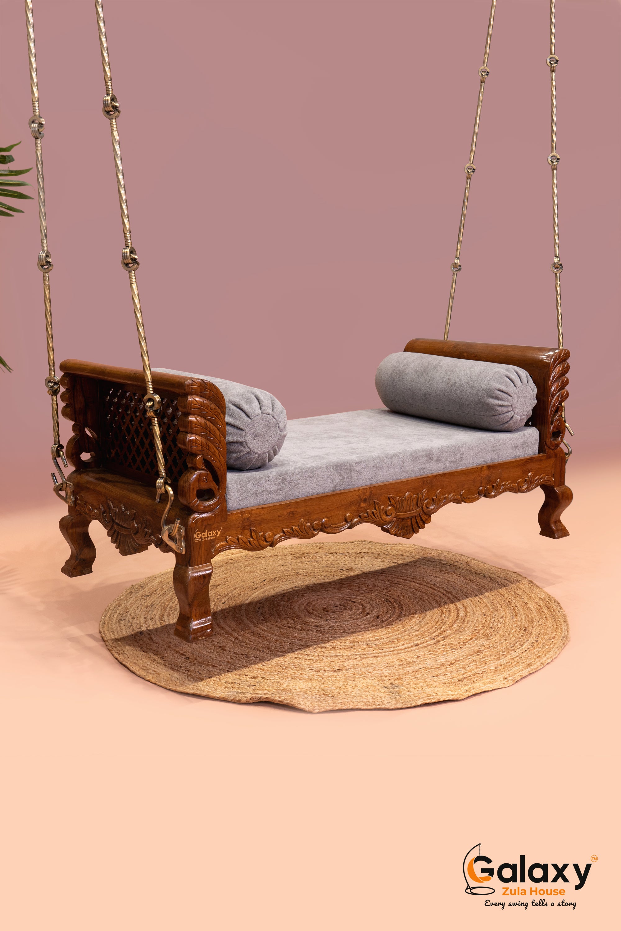 wooden carving peacock khat swing