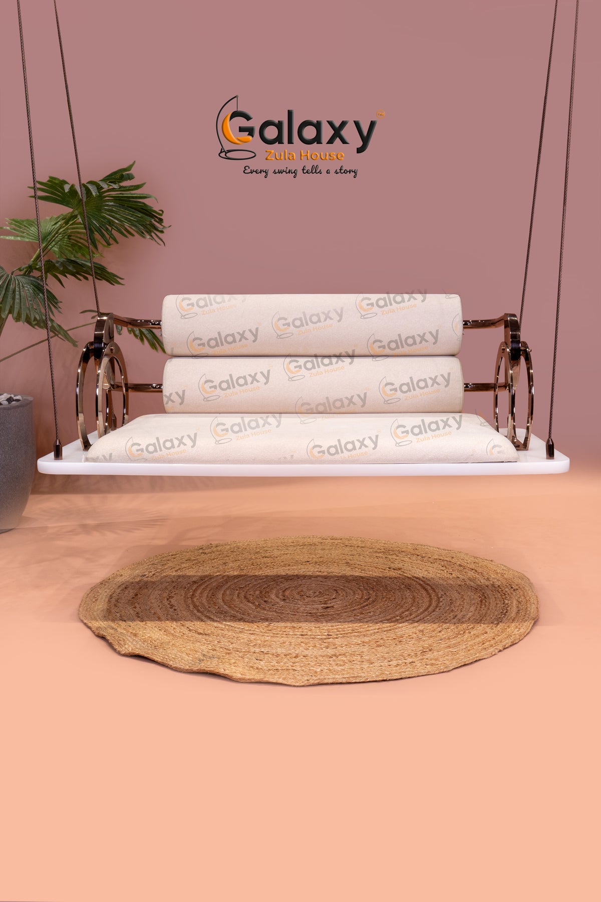 Acrylic swing for home in milky white German pattern design Main image