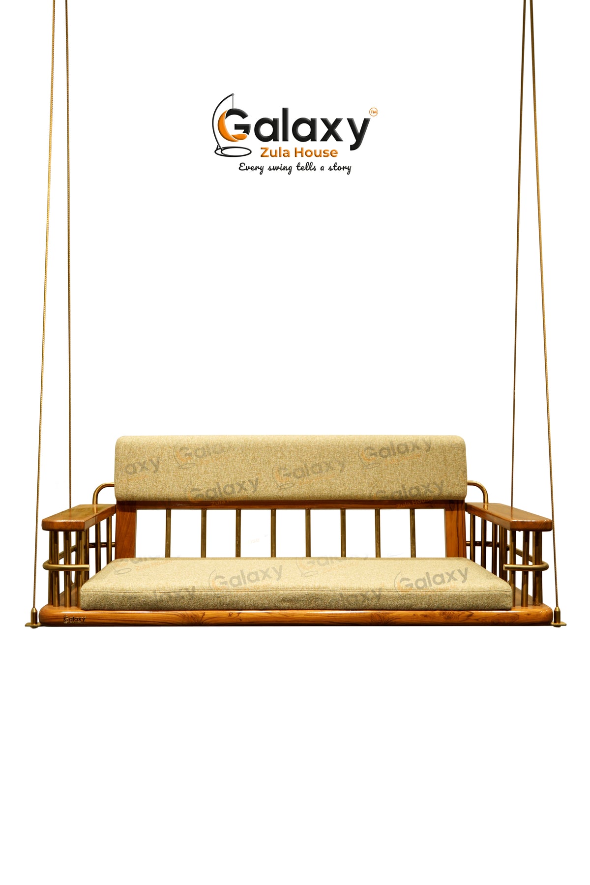Customized jhula for home with wooden base and PVD gold finish Main image