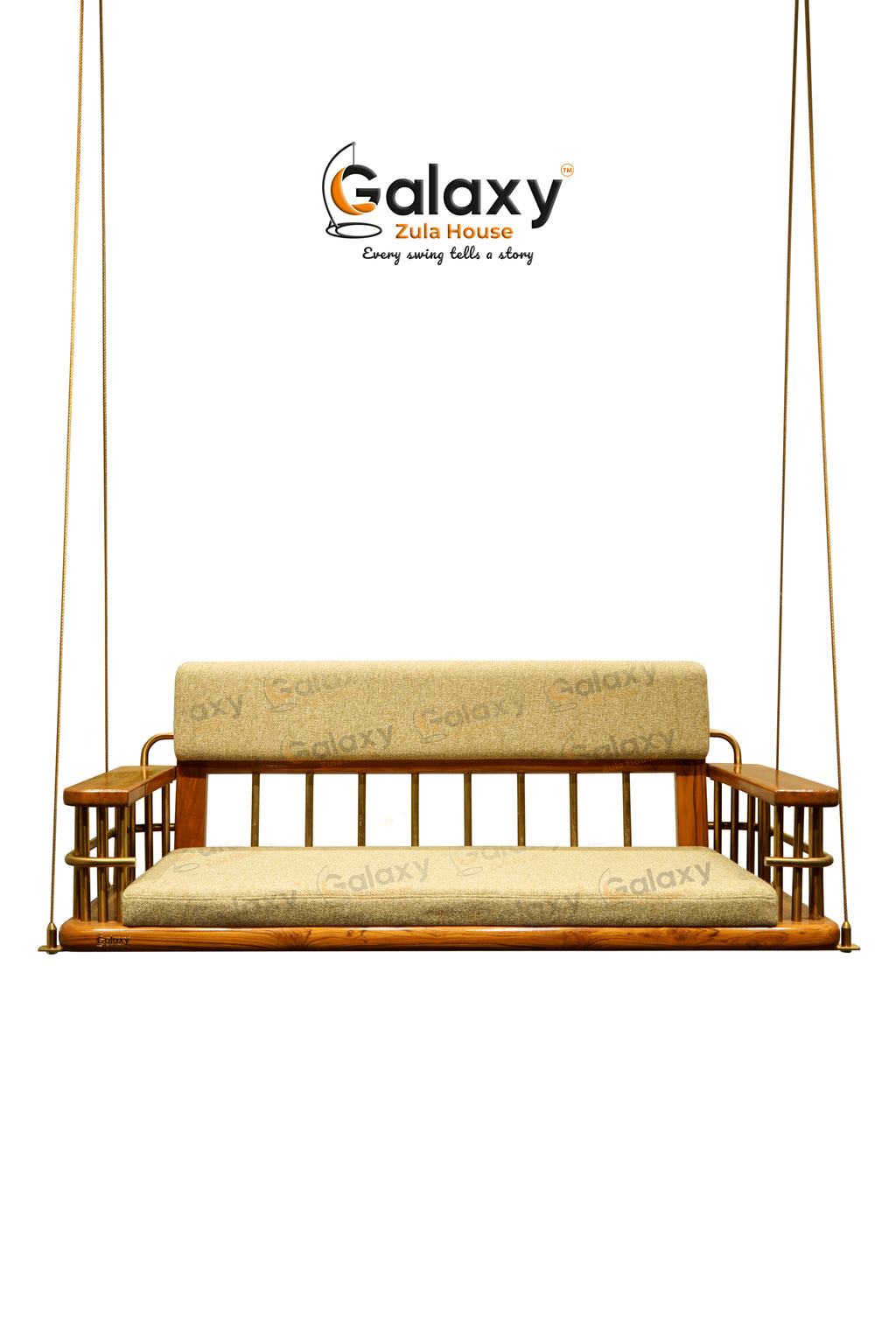 Customized jhula for home with wooden base and PVD gold finish