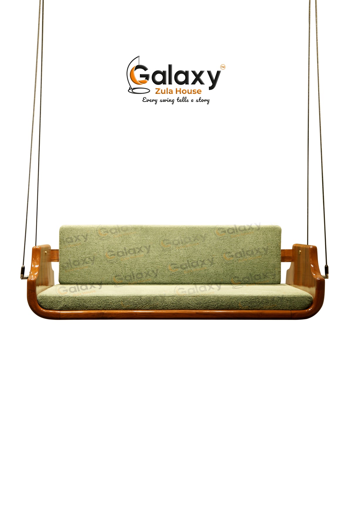 Modern jhula design with wooden base and black PVD hodku pattern