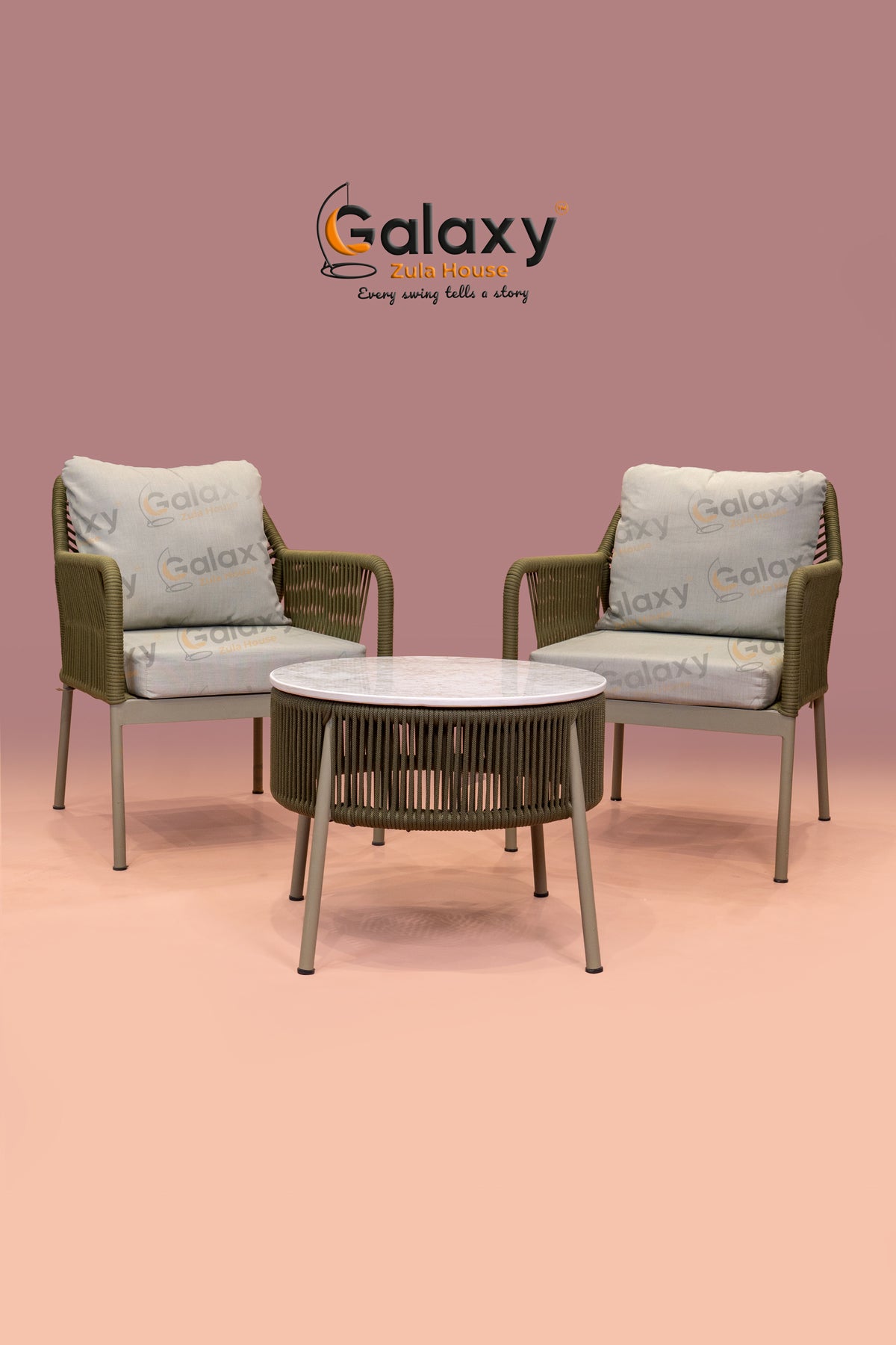 Outdoor chair with cushion and table set for balcony seating
