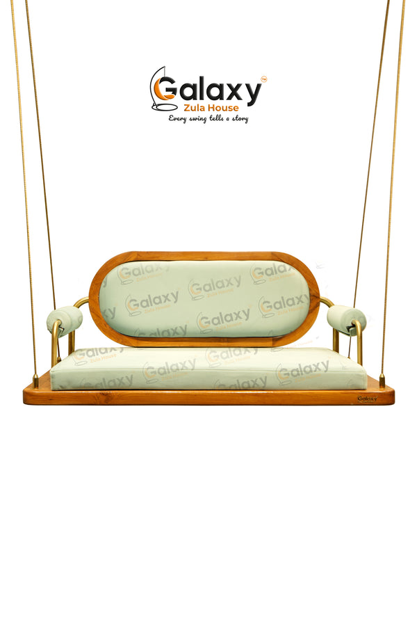 Wooden jhula for home with PVD gold capsule pattern