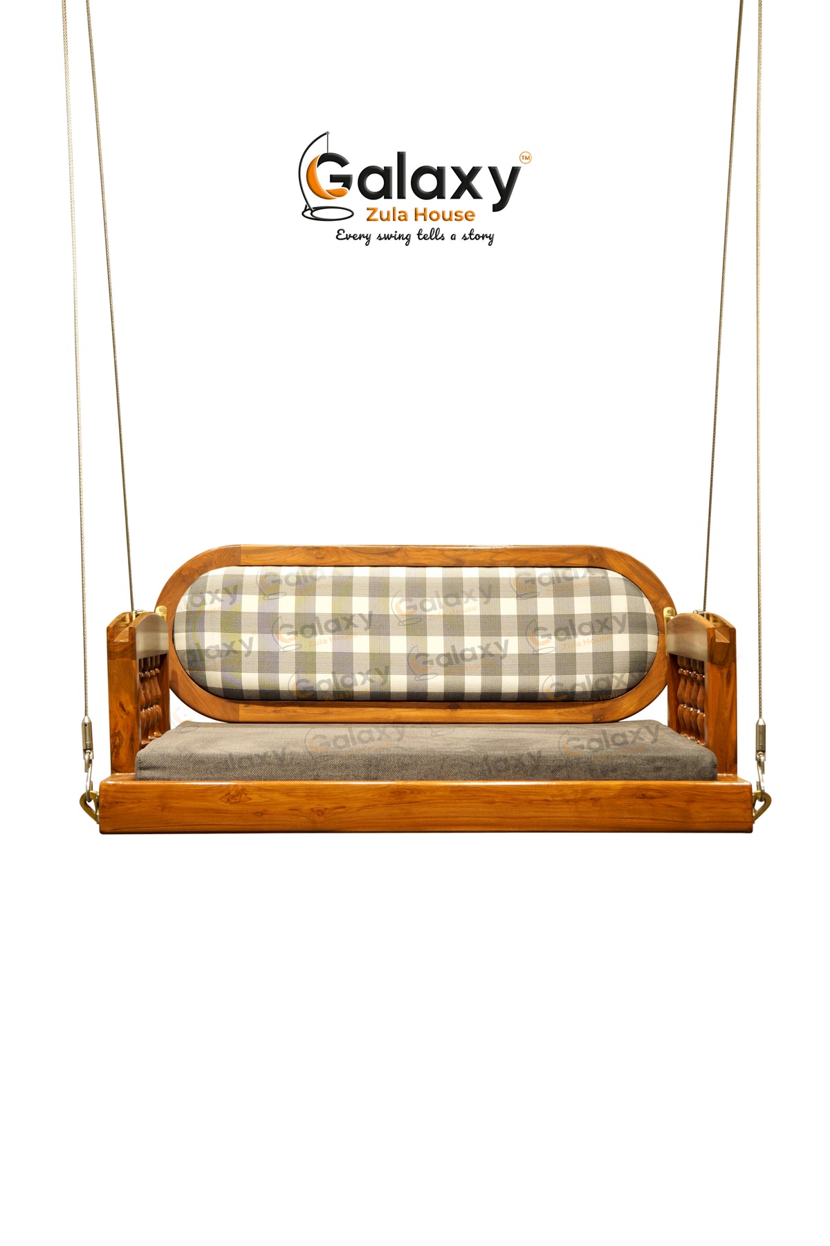 Wooden jhula for home with oval back reversible kajukatri design Main image