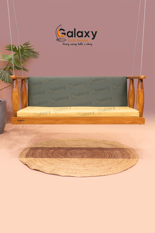 Wooden jhula for home with fixed back and big velan design